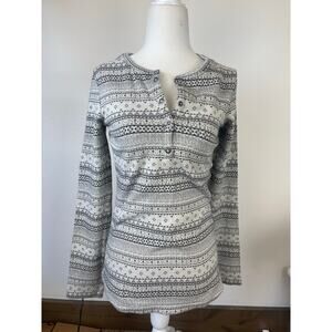 Columbia Fair Isle Long Sleeve 1/4 button Thermal TShirt Gray Western Womens M